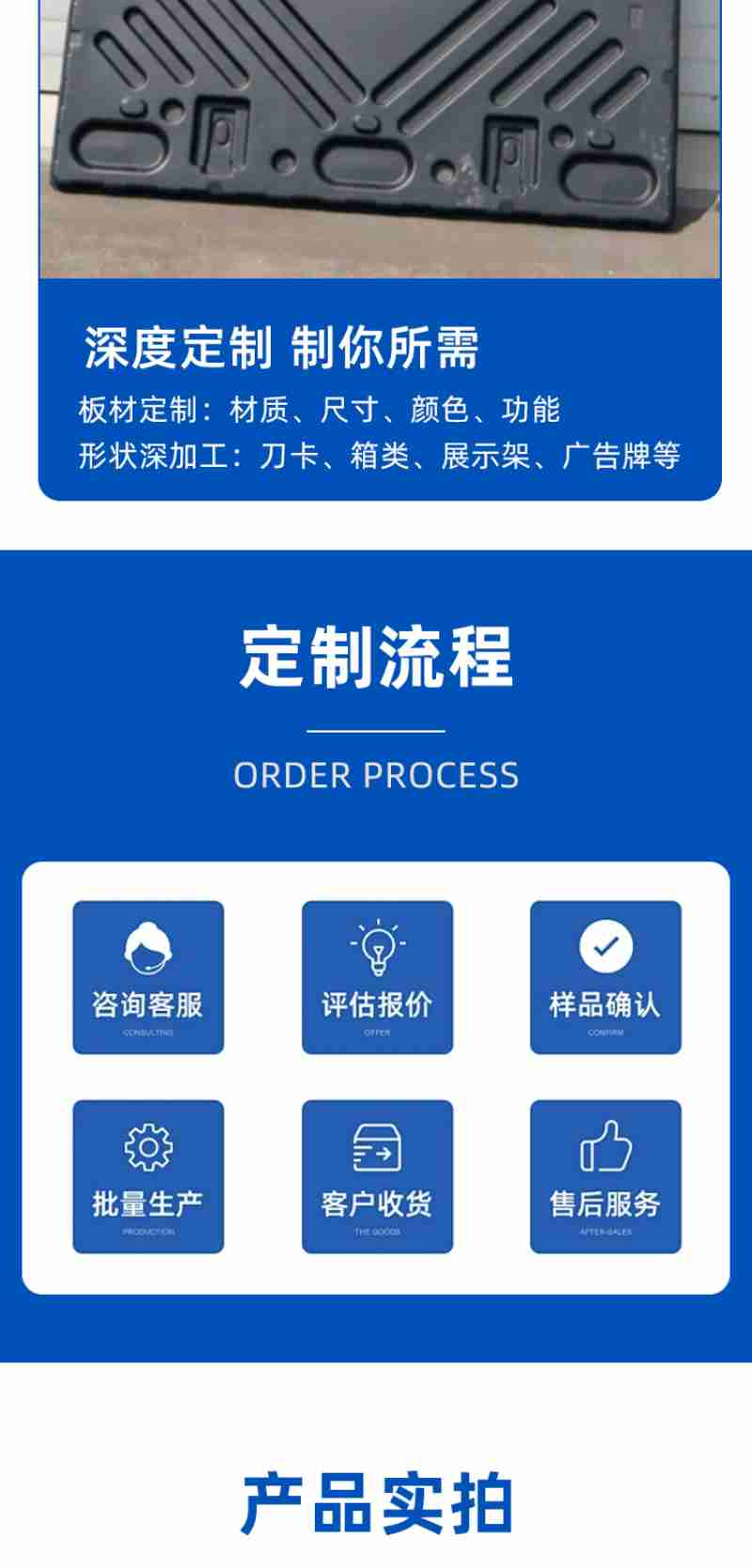 深度定制制你所需板材定制材质尺寸颜色功能形状深加工刀卡箱类展示架广告牌等定制流程